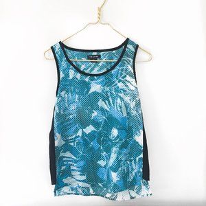 Trouve Leaf Island Print Silky Teal Tank Top